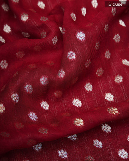 kaddi georgette saree with Allover weaving and golden zari border - Cherry Red