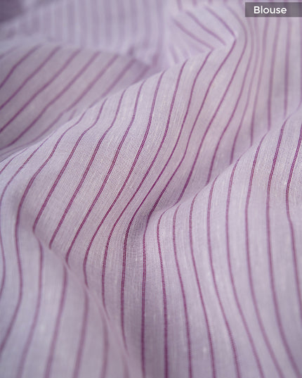 Mul cotton saree with  Allover stripes and contrast border - Lavender
