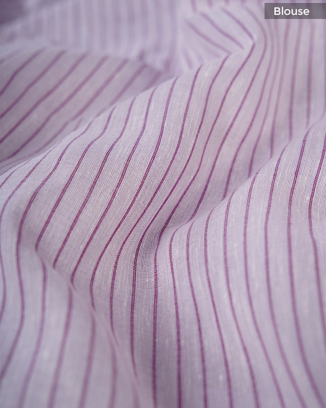 Mul cotton saree with  Allover stripes and contrast border - Lavender