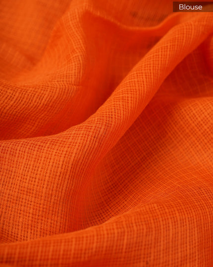 Kota Saree with Thread Work Butties Silver Zari Border- Orange