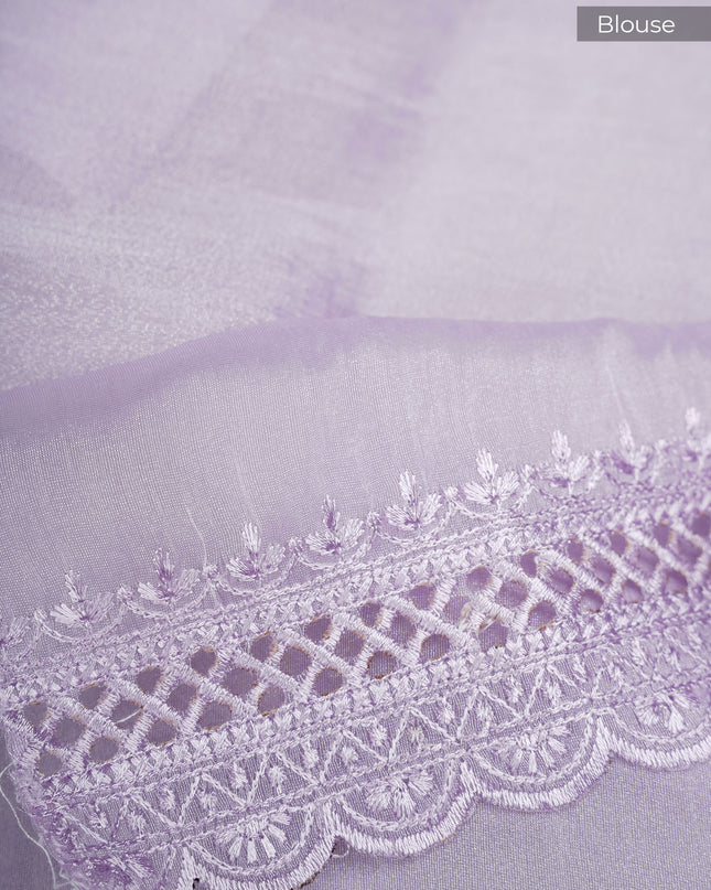 Soft Tissue Organza Silk with All Over Embroidery with Cut Work Border - Lavender