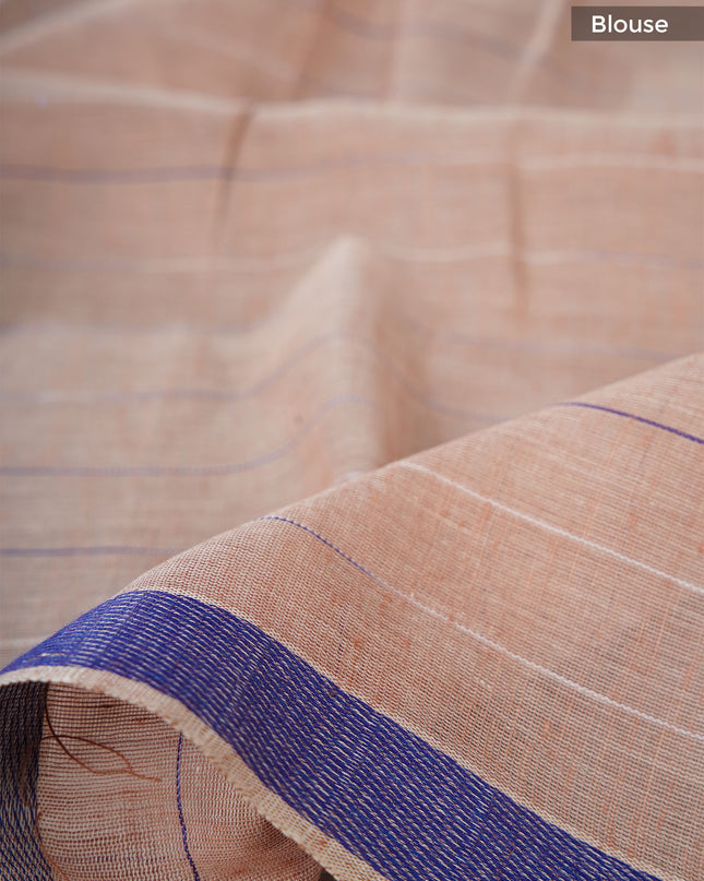Mul cotton saree with allover check weaving and contrast border - Brown