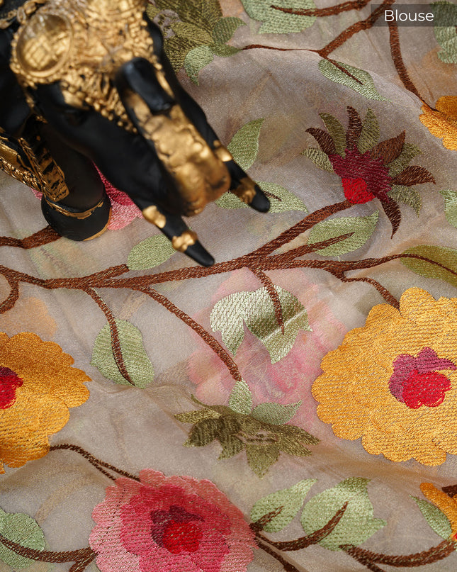 Kora Dupion Saree with Thread Work and Scallop Border - Sea Green