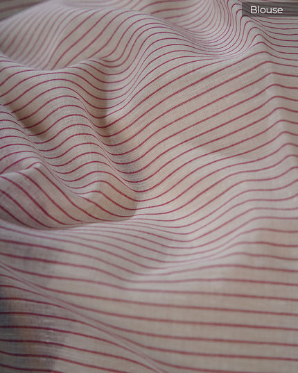 Mul cotton saree with stripes and contrast border - Off White