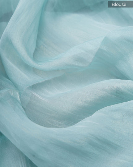 Crush tissue saree with applique and kardhana work scallop border - Sky Blue