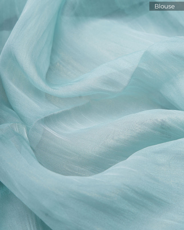 Crush tissue saree with applique and kardhana work scallop border - Sky Blue