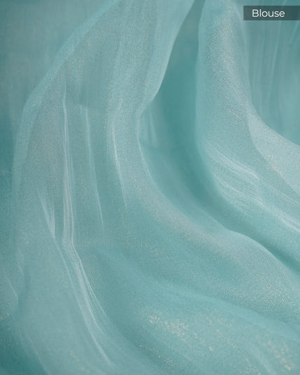 Soft Tissue Organza with Ary Work with Scallop Border- Sky Blue