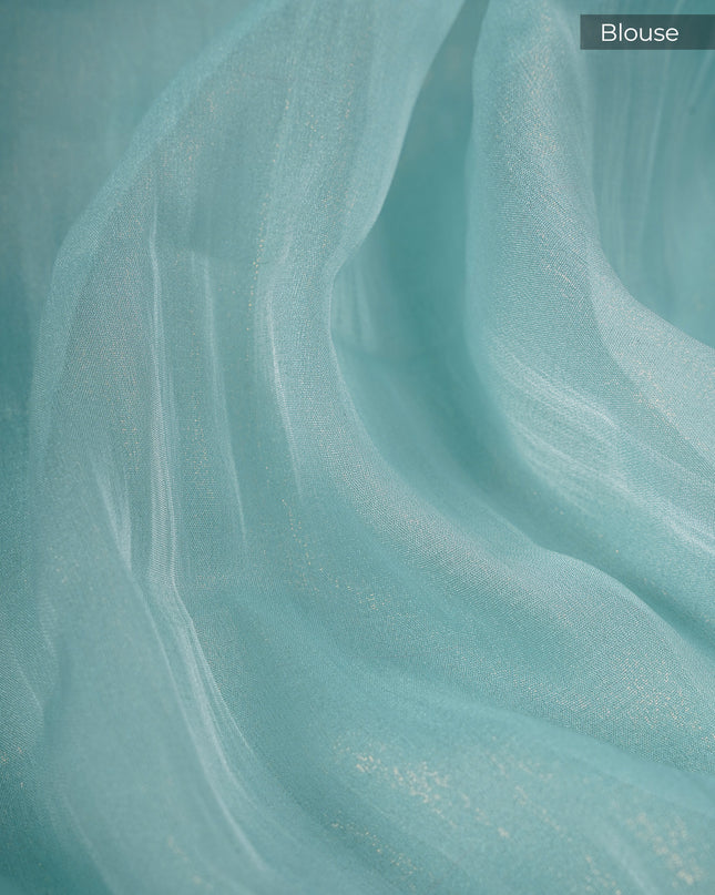 Soft Tissue Organza with Ary Work with Scallop Border- Sky Blue