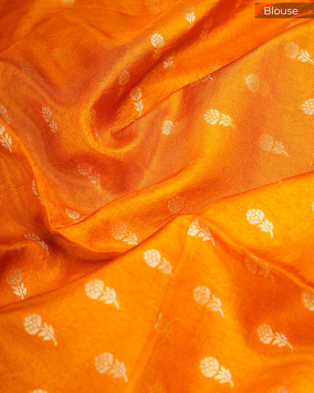 Green silk saree with all over golden zari  check weaving and contrast elephant border - Brown