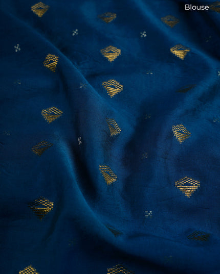 Silk Kota Saree With Allover Thread Embroidery Work With Gold Border -  Teal Blue