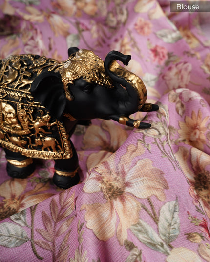 Kota cotton Saree with Floral Print- Onion Pink