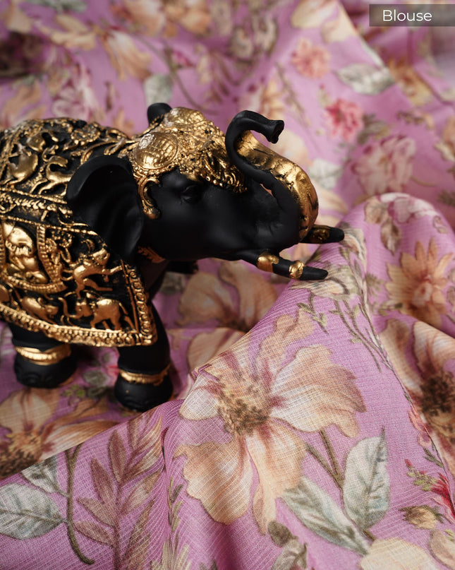 Kota cotton Saree with Floral Print- Onion Pink