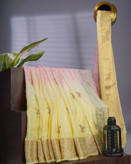 Russian Crepe with Kardhana Sequence Butties and Banaras Border Yellow