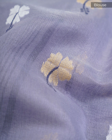 Lotus Cotton Saree With Floral Weaving Design - Grey