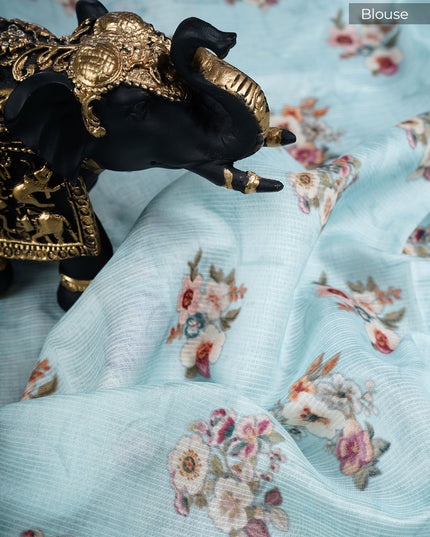 Kota cotton Saree with Floral Print - Sky Blue