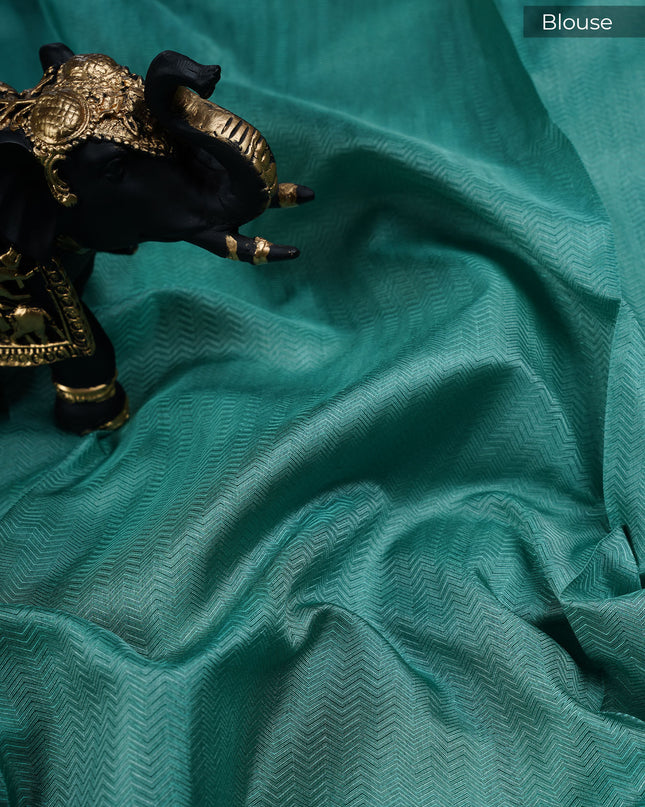 Tissue Banaras Golden Butties With Contrast Border - Sea Green