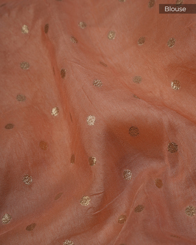 Russian Crape with Embroidery Buttis Banaras Border - Orange