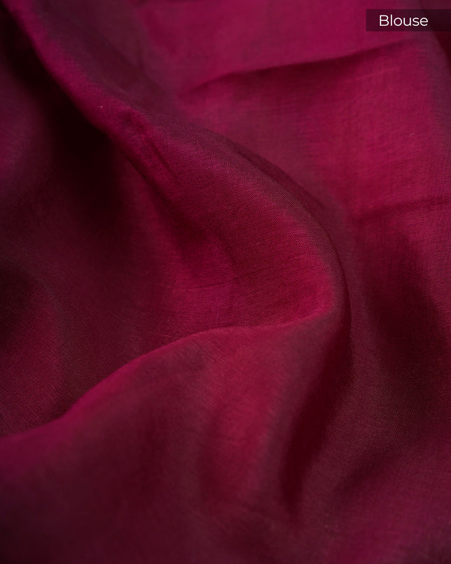 Chanderi Silk Saree With Gold & Silver Contrast Gap Border - Orange