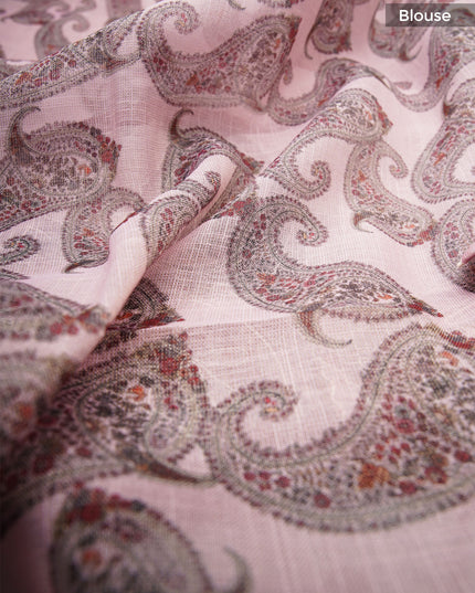 Tissue linen saree with Mango Butties And Dori work With Lace border - Baby Pink
