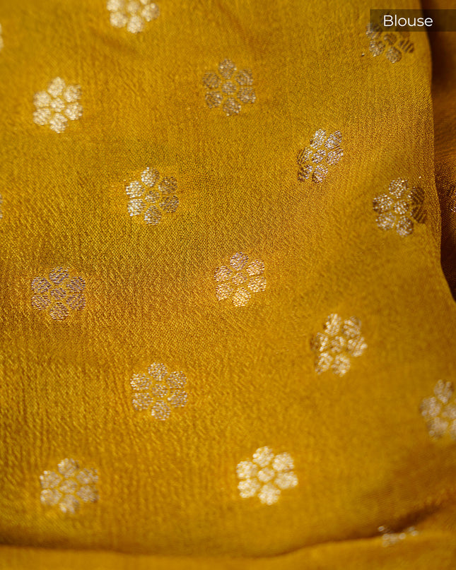 Banaras Silk Saree With Allover Meenakari Weaving And Gold Border - Mehndi