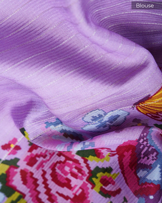 Dola silk sarees with checks and floral print border - Orange