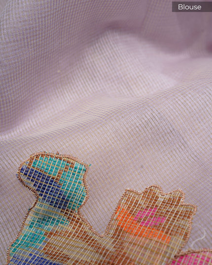 Kota Chanderi Saree with Mirror and Applique Work Contrast Border- Blue