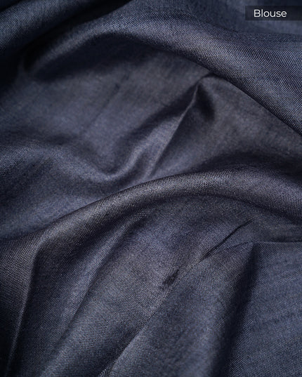 Tusser Silk With Digital Print Thread Border - Grey