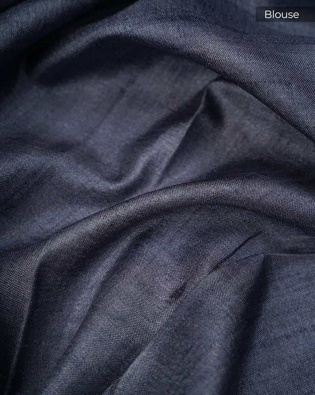 Tusser Silk With Digital Print Thread Border - Grey