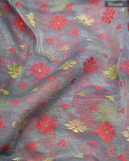 Lotus Cotton Saree With Floral thread Weaving Design - Grey