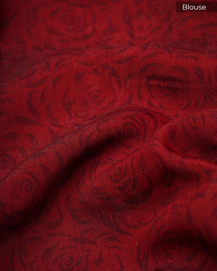 Muslin Silk Saree with Floral Print Butties and Contrast Border- Blue