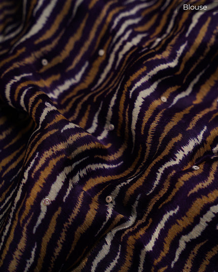 Binny Crepe Saree Floral Print Scallop Border Kardhana Sequence Work - Violet