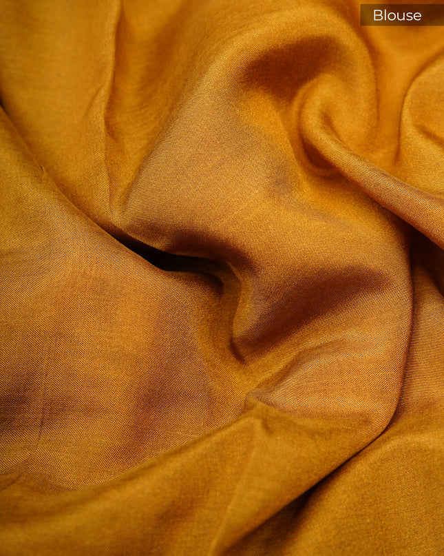 Muslin silk saree with Abstract Digital Printed and golden border - Mustard Gold