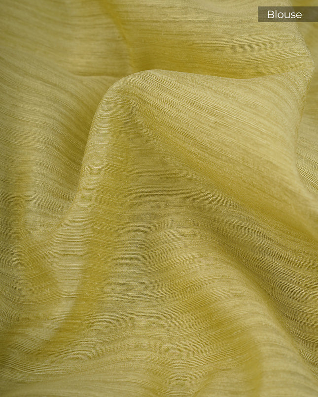 Jute Lenin with Thread Embroidery Butties and Satin Border- Pista Green