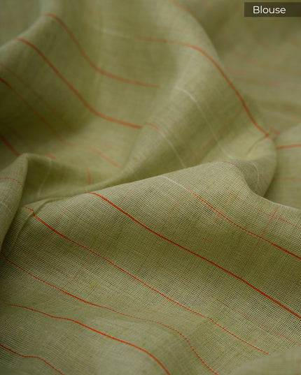 Mul cotton saree with allover check weaving and contrast border - Pista Green