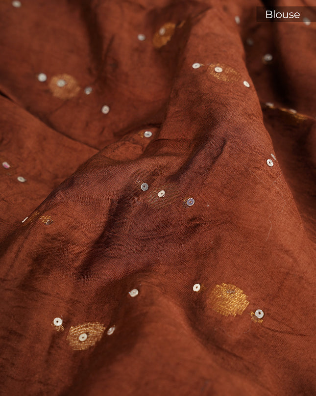 Semi Tusser Floral Butties Kardana Sequence Work With Kanchi Border - Light Brown