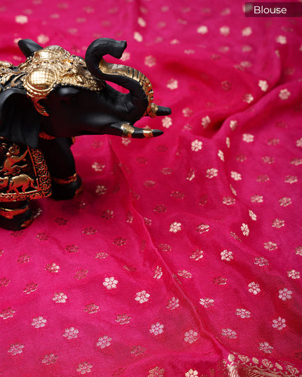 Banaras Silk Saree With Allover Meenakari Weaving And Gold Border- Rani Pink