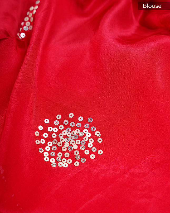 Crepe Saree With Floral Print Scallop Border Kardana Sequence Work - Black