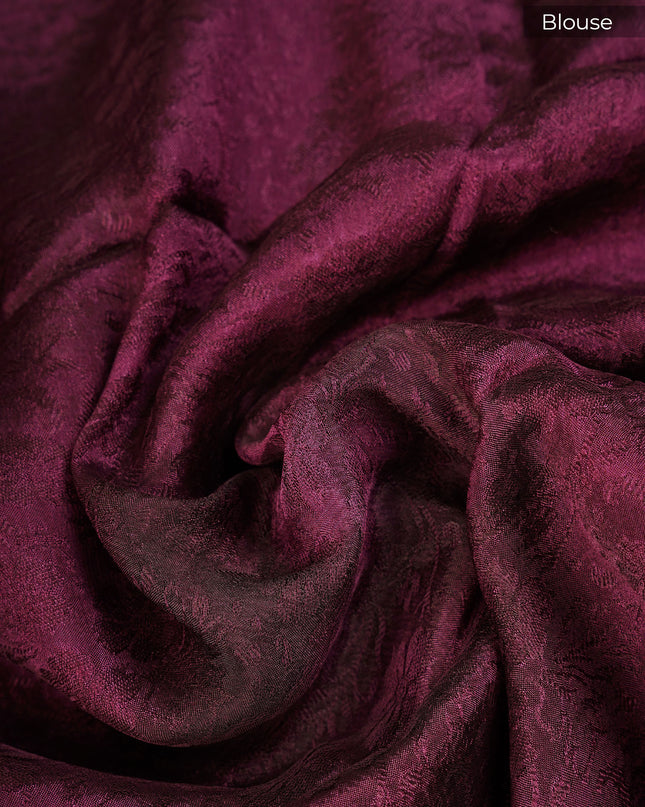 Binny Crepe Floral Print with Golden Zari Border- Wine