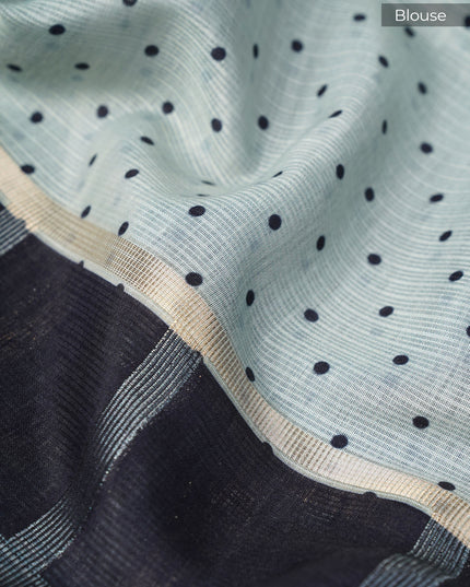 Kota Silk Saree with Floral Print and Contrast Border- Black and Green