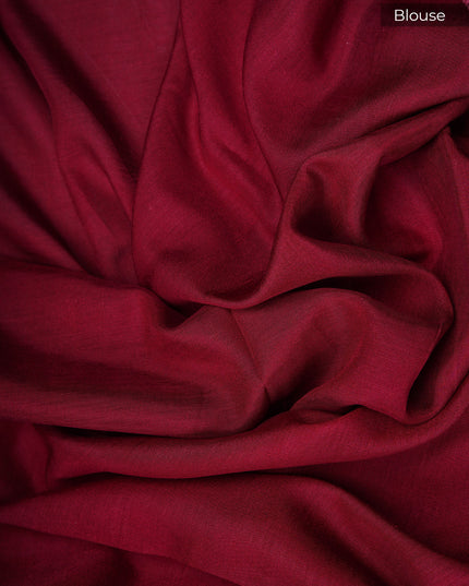 Muslin silk saree with Abstract Digital Printed and golden border - Wine