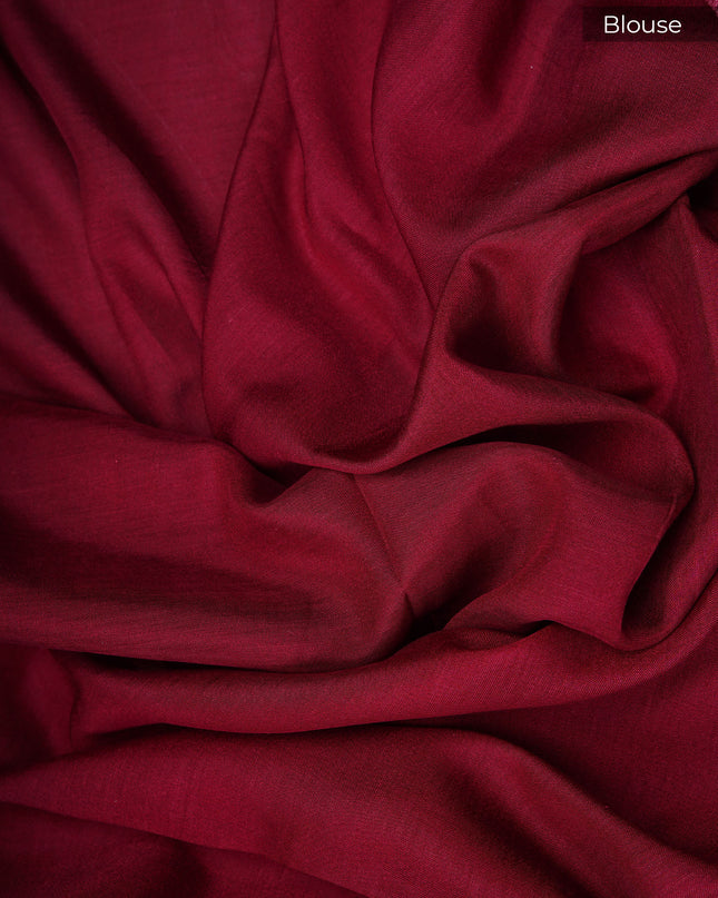 Muslin silk saree with Abstract Digital Printed and golden border - Wine