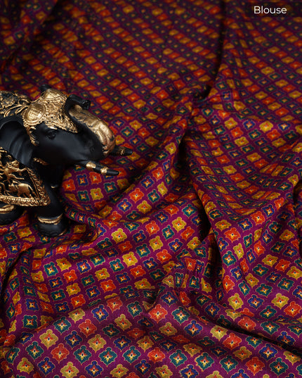 Munga Silk Saree With Digital pichwai print and contrast border - Pink & Purple