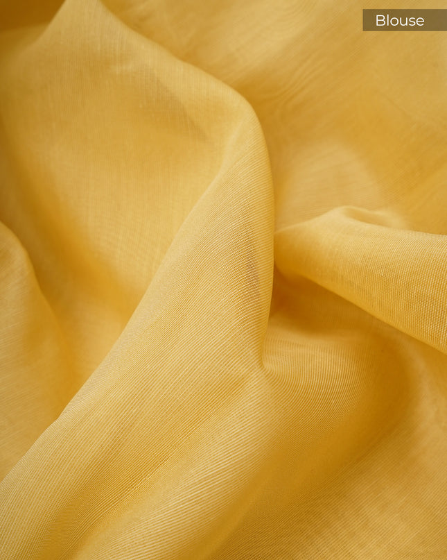 Tissue Linen Saree With Scallop Border With Pearl Work - Light Yellow