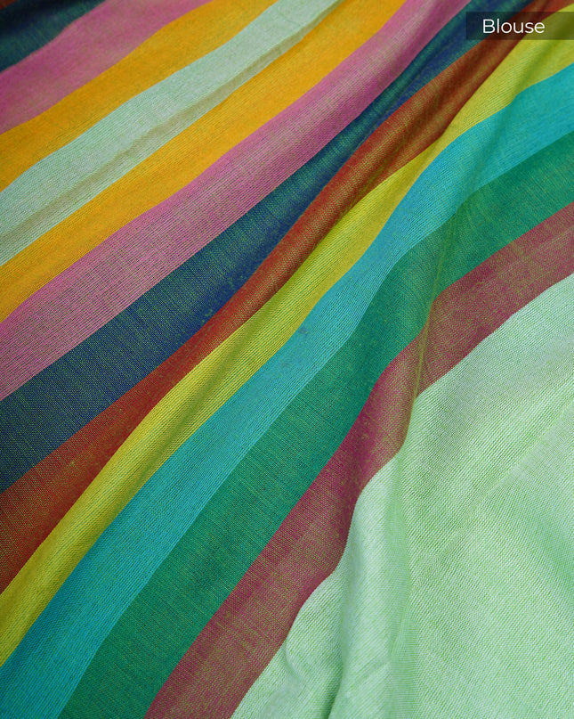 mulcotton saree with multicolored check pattern - Pista Green