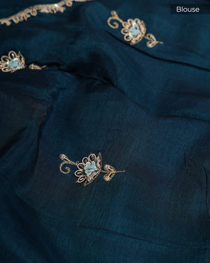 Monga Georgette With Scallop Border & Zardosi Hand Work - Blue