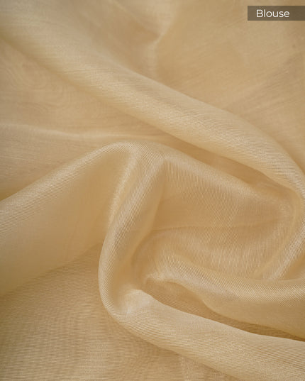 Tissue Linen Saree With Scallop Border With Pearl Work - Beige
