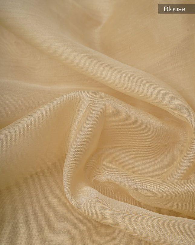 Tissue Linen Saree With Scallop Border With Pearl Work - Beige