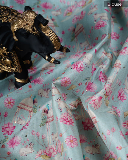 Tusser Silk saree with Parce Work Border - Lite Blue