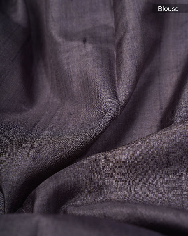 Tissue Silk With Digital Print & Thread Border - Grey