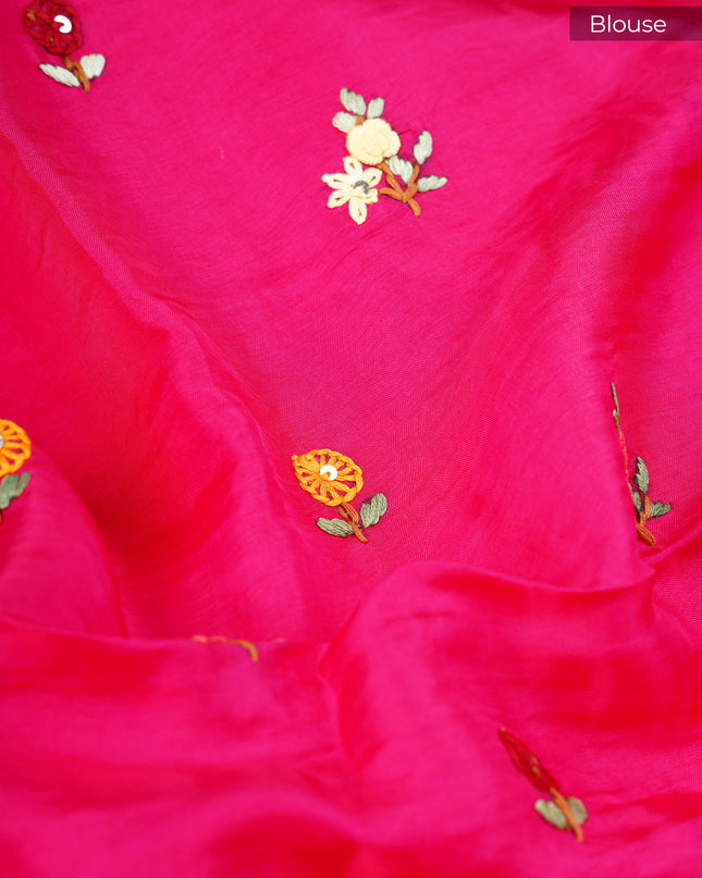 Wrinkle Crepe with Thread Embroidery Work Border- Orange